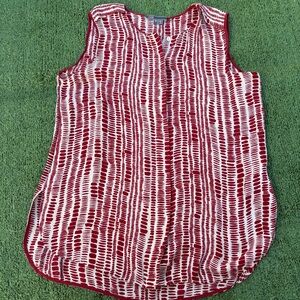 Vince Red and White Patterned Sleeveless Blouse
